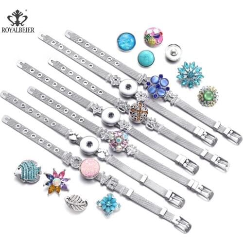 ROYALBEIER Stainless Steel Love Flowers Charms For 18mm Snap Metal Bracelets&Bangle For Women DIY Snap Button Jewelry SZ0452