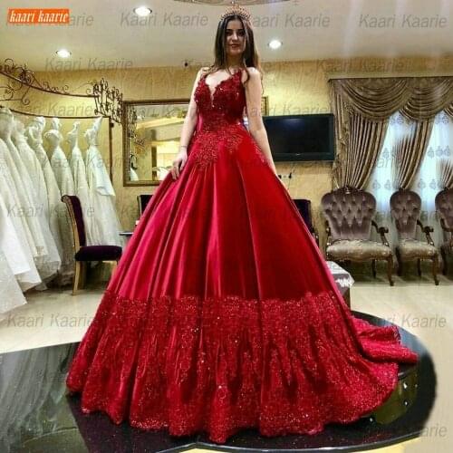 Luxury Red Wedding Gowns 2020 Spaghetti Strap Lace Appliqued Beaded Princess Sexy Bride Dresses Long Custom Made Wedding Dresses