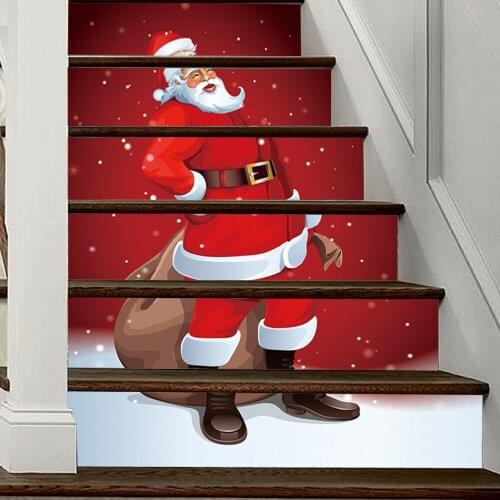 Xmas DIY Self-adhesive Removable Vinyl Wall Decals Mural Stairway Decor Wallpaper Christmas Gifts Living Room Bedroom 6pcs/13pcs