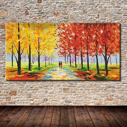 Mintura Hand Painted Palette Knife Tree Oil Painting On Canvas Landscape Art Poster Wall Picture For Living Room Home Decoration