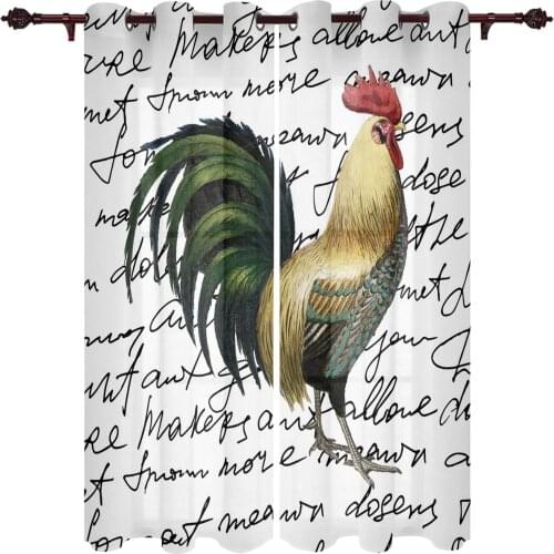 Rooster Handwritten Text Retro Windows Curtains Living Room Bedroom Kitchen Curtains For Children Drapes