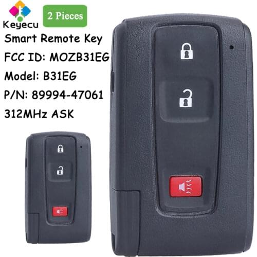 KEYECU 2 Pieces Smart Remote Car Key Fob 3 Buttons 312MHz ASK for Toyota Prius 2004 2005 2006 2007 08 2009 MOZB31EG, 89994-47061