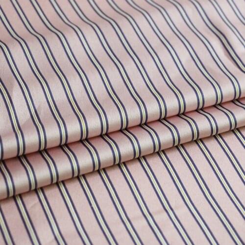 Silver Pink Navy Black Soft Crepe Satin Charmeuse Material Striped Fabric For Pajamas Meter
