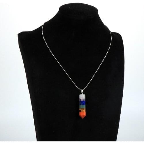 Unisex Men Women Reiki 7 Chakra Colorful Hexagonal Bullet Column Natural Stone Pendant Necklace 2020 Fashion Yoga 45/60CM Chain