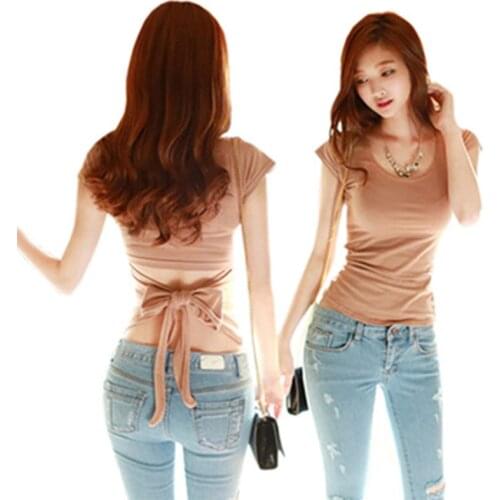 GGRIHT Summer Cotton Bow korean style Tshirt Women White Black Women Tees O-Neck Short Sleeve harajuku T-shirt 2019 Women Tops