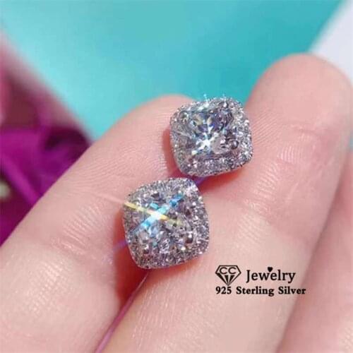 S925 Silver Earrings For Women Wedding Engagement Fine Accessories Square Engagement Earring CCE643