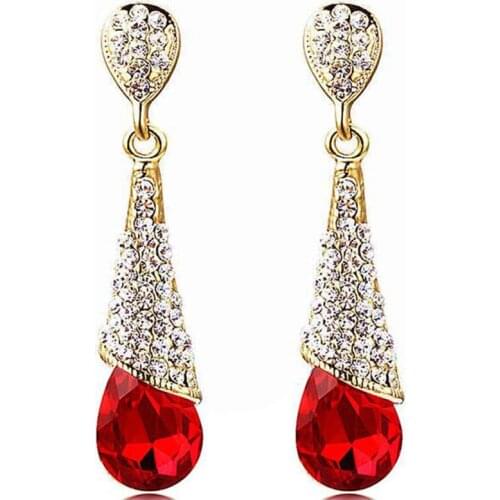Grace Jun New Style Rhinestone Crystal Long Water Drop Clip on Earrings Non Piercing for Party Wedding Charm Earrings Good Gifts