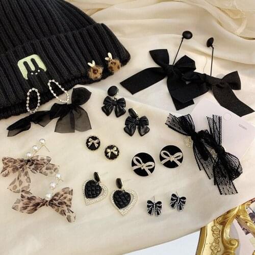 Retro Bow Knot Shaped Big Earrings Women Tassel Long Black Earrings 2021 Fashion Autumn And Winter Jewelry Accessorie Earrings