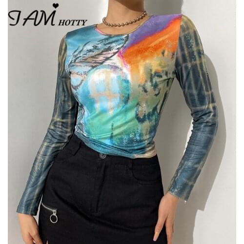 Aesthetic Art Oil Painting Cropped Top Women Vintage y2k Grunge Fashion Long Sleeve T Shirt Casual Basic Pullovers Tees Iamhotty