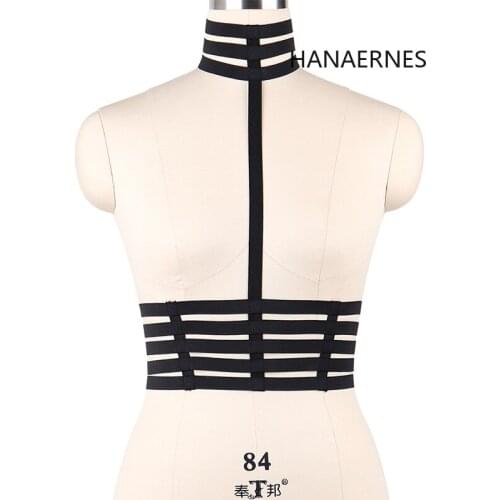 HANAERNES Pastel Goth Womens Body Harness Cutout Adjustable Black Bra Punk Multimetal Buckle Collocation Strap Shirt Harness