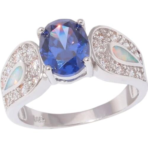 CiNily Created White Fire Opal Blue Zircon Cubic Zirconia Silver Plated Wholesale Hot Sell Women Jewelry Ring Size 6-11 OJ9560