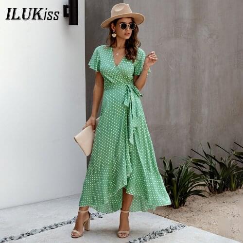 Summer Short Sleeve Bandage Maxi Dress Women Floral Print Lace Up Asymmetrical Ruffles High Waist Slim Dresses Elegant Vestidos