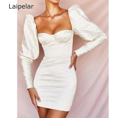 2020 New Womens Dress Pure Color Jacquard Princess Sleeves Wrapped Chest Slim Temperament Dress Sexy Dress