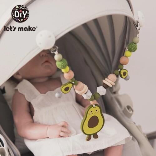 Lets Make 1PC Baby Toy Wood Clip Avocado Cart Chain Pendant Rattle Silicone Teether Wooden Bell Baby Care Childrens Toys