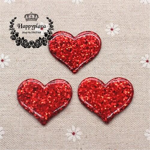10pcs Kawaii Resin Glitter Filled Red Heart Flatback Cabochon Art Supply Decoration Charm Craft DIY Accessories,31*37mm