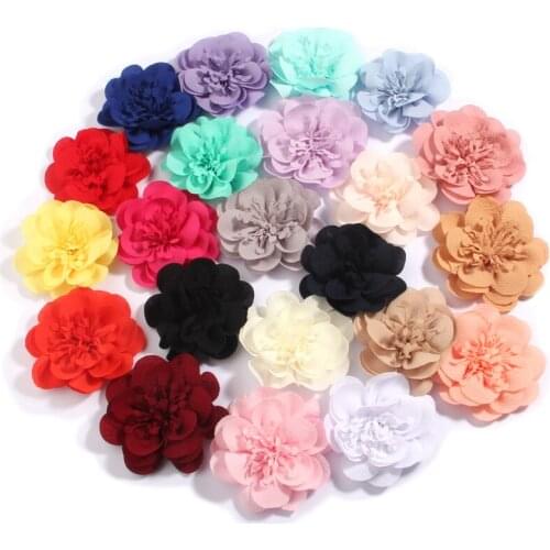 200Pcs 7cm 2.7" Lace Trim Patch Applique Chiffon Fabric Flowers Wedding Dress DIY Flwer Boutique For Decorative Wreaths Rose