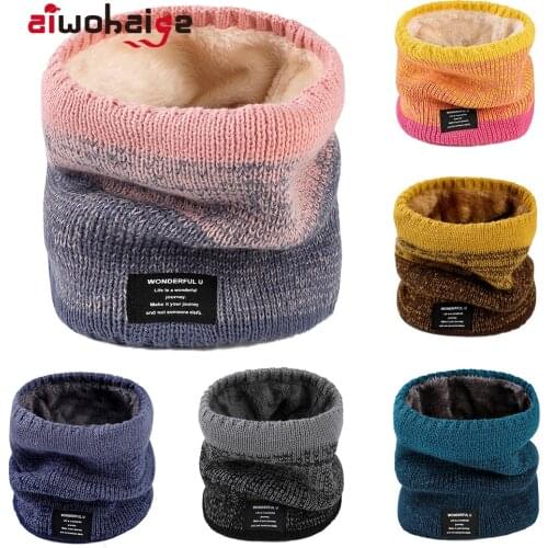 2020 New Winter Knitted Scarf Women Men Neck Warmer Ring Scarf Thicken Velvet Collar Scarves Boys Girls Neck Scarf Cotton Unisex