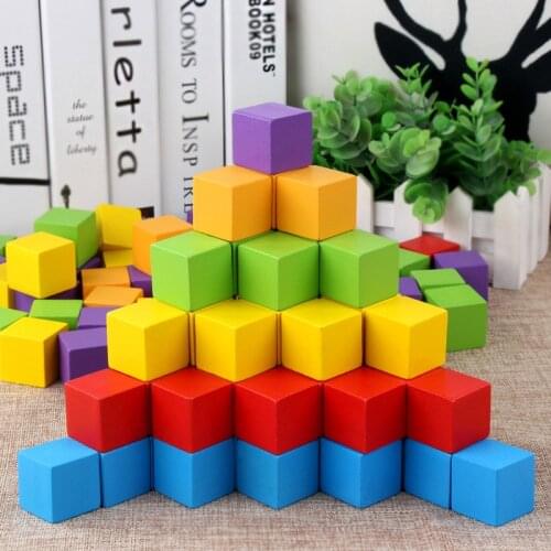 50PCS 2CM Wooden Cubes Building Block Toys For Children Montessori Color Shape Cognize Learning Educational Toys Baby Block Gift