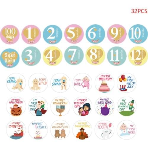 32PCS Baby Pregnant Women Monthly Photograph Sticker Cute Cartoon Photo Prop NEW Q1FE