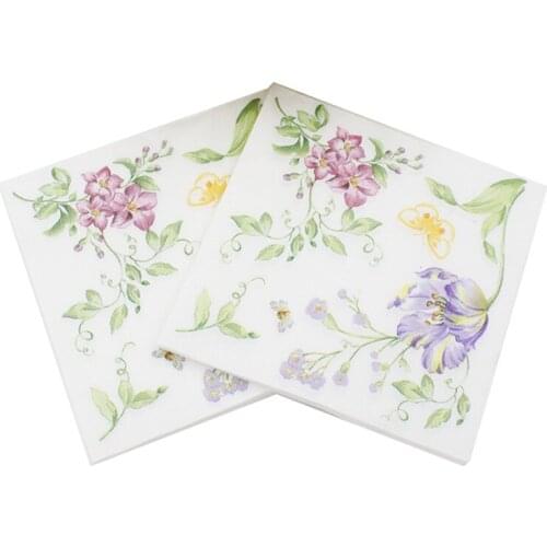 Flower Colour Printed Napkin Birthday Wedding Party Decoration Paper Napkin Butterfly Handmade Creative Napkin Resturante Decor