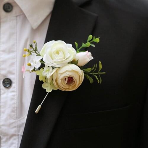 5Pieces/Set Wedding Groom Groomsmen Boutonniere Flower Handmade Party Prom Man Suit Corsage White Artificial Flowers Brooch