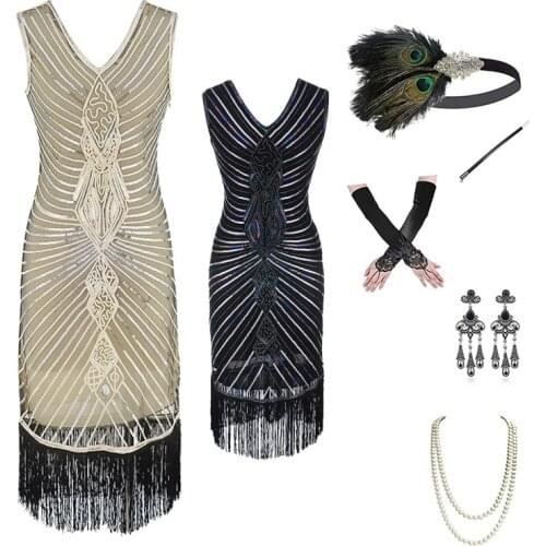 Shiny Sequin Fringe Dress For Women Adult Sleeveless Retro Latin Dance Performance Dress Flapper Great Gatsby Costumes DQL4223