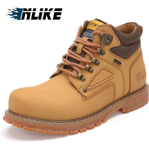 INLIKE Men Big Size Genuine Leather Boots Lace Up Round Toe Shoes Fashion Footwear High Quality Male Ankle Boots