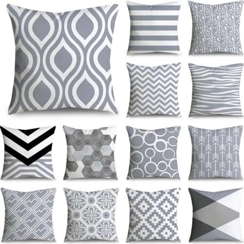 45*45cm Gray Striped Geometric Cushion Cover Polyester Pillowcase Cojines Decorativos Para Sofa Home Bedroom Sofa Decor