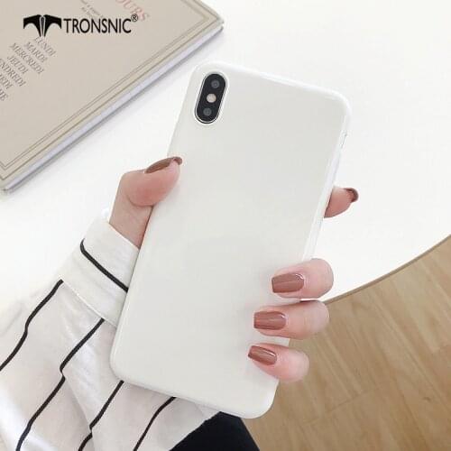 Candy Color Glossy White Phone Case for iPhone 11 Pro XS MAX XR Soft Black Plain Luxury Case for iPhone 6s 7 8 Plus Couple Cover