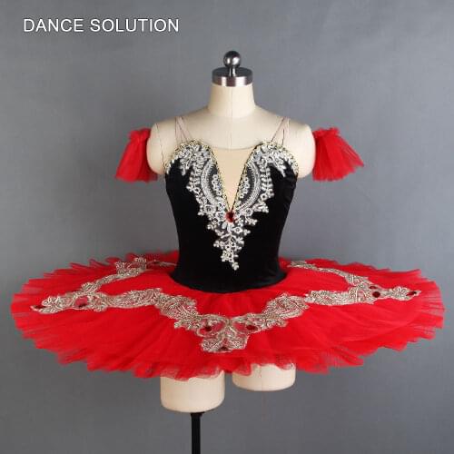 Black Velvet Bodice with Red Stiff Tulle Tutu Ballet Tutu for Adult & Child Standard Pancake Dress Performance Costumes BLL124