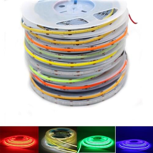 COB Flexible 528leds/m Neon High Density White/Red/Blue/Green/Yellow LED Strip Light Cabinet Home DIY Lighting DC12V 24V 1-5M