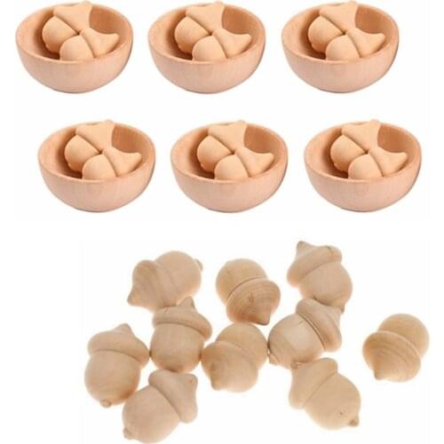 Wooden Craft Bowls Unfinished Set of 20 Acorns and 6 Bowls, for Crafts, Sorting, & Artisan Boards | Spice/Nuts/Condiment Bowls