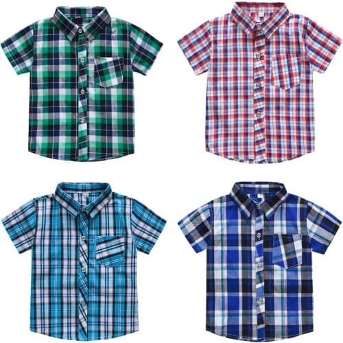 Childrens Clothing Boy Plaid Shirt Kids Baby High Quality Top Clothes 5 Colors Summer Short-sleeved Childrens Shirt Clothes