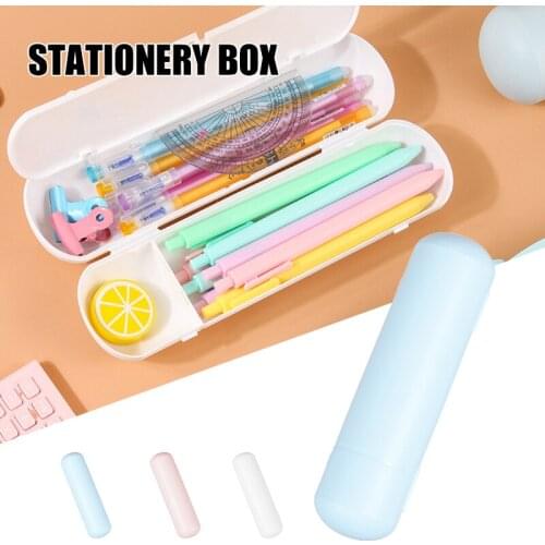 2-Layer Pencil Case with Writing Board Simple Hard Large Capacity Makeup Brush Pen Storage Box Organizer for Students ALI88