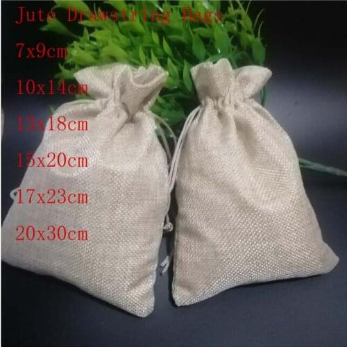 10-500pcs/lot Jute Drawstring Bags Cotton Linen Jewelry Bags Gift Packaging Pouch Display Wedding Sack Burlap Bags Diy