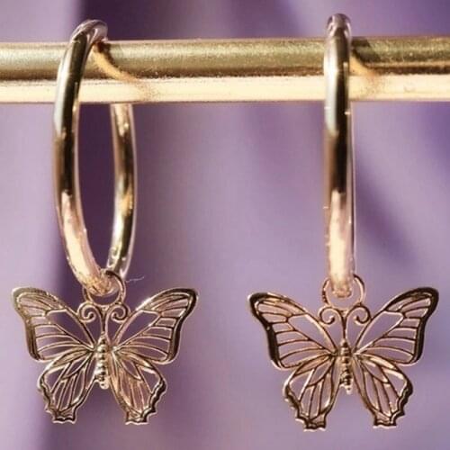 European Punk Fashion Girls Hollow Butterfly Dangle Earrings Vintage Metal Geometric Drop Earring Ear Jewelry for Women