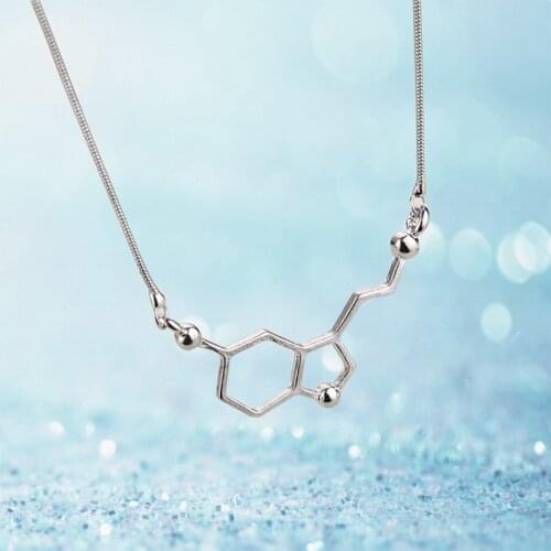 Chemistry Polygon Serotonin Molecule Necklaces & Pendants Long Chain Necklaces for Women Minimalist Statement Jewelry