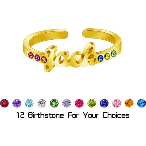Personalized Womens Ring With Customed Name & Birthstone Stainless Steel jewelry Gold Finger ring Circlet hoop Rings for women