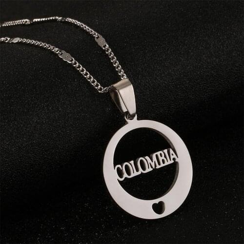 Stainless Steel Round Alphabet Colombia Pendant Necklace Trendy Heart Colombia Jewelry