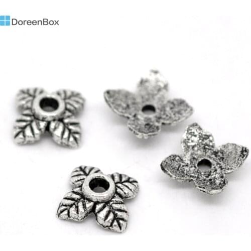 Doreen Box Lovely 350PCs Ornate 4Petal Leaves Beads End Caps 6*6mm (B00468)