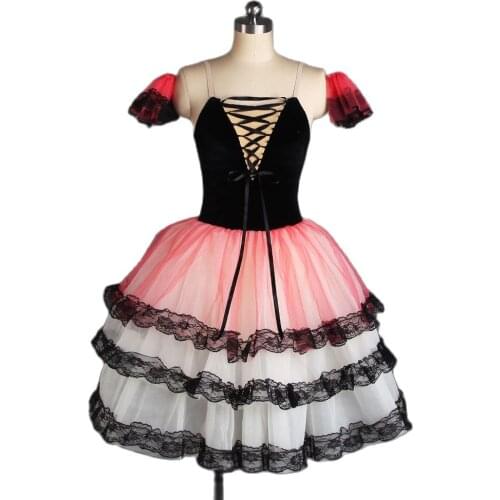 Red Spanish Dress for Adult Girls Long Romantic Ballet Dance Tutus Puffy Tutu Costumes Ballerina Dresses Performance Wear 21014