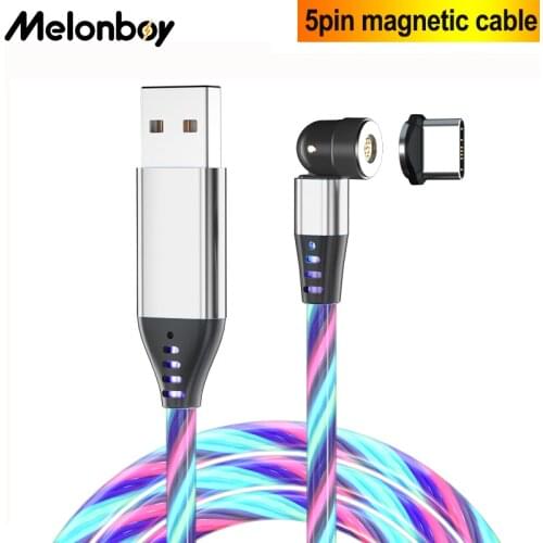 1m Magnetic Flowing Light LED Cable Micro USB Type C Fast Charging Wire Cord For iPhone Samsung Android Phone Charger Data