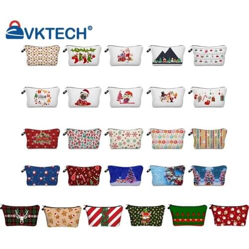 Fashion Women Cartoon Christmas Print Cosmetic Storage Bag Ladies Casual Small Purse Handbags Clutch Bags Pouch
