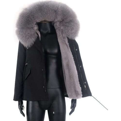 Men Winter Jacket Faux Rabbit Fur Coat Short Parkas Waterproof Windbreaker with Real Fox Fur Collar Removable 2021 Fashion Brand