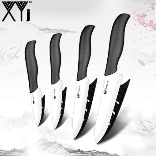 XYj Ceramic Cooking Knives Set High Grade ABS+TPR Handle 3" 4" 5" 6" Zirconiun Blade Kitchen Knife Set & Free Sheath 4-piece