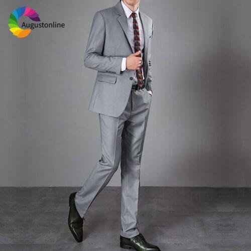 Latest Designs Grey Men Suit Wedding Slim Fit Groom Tuxedo Business Man Blazer Masculino 2Piece Jacket Pants Costume Homme Terno
