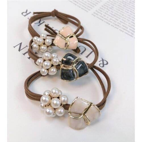 New Hair Accessories Women Fashion Style Flower Pearl Rhinestone Hair Bands Elastic Hair Rope Ring 3 Colors for Girls Headwear