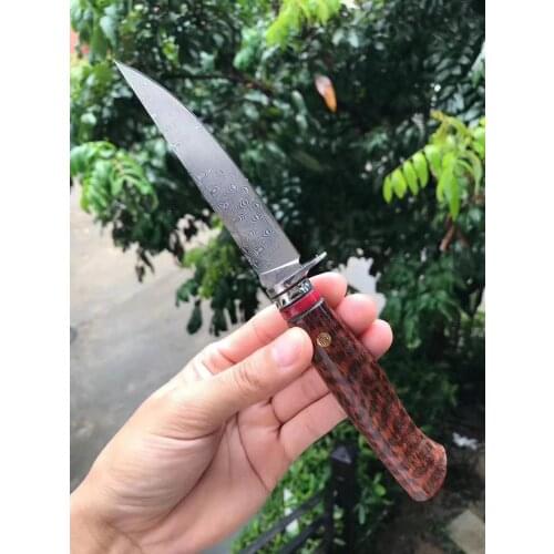 Damascus steel VG10 core layer Fixed Blade Knife 60HRC blue Handle Hunting Camp Survival Tactical Straight Knives tool