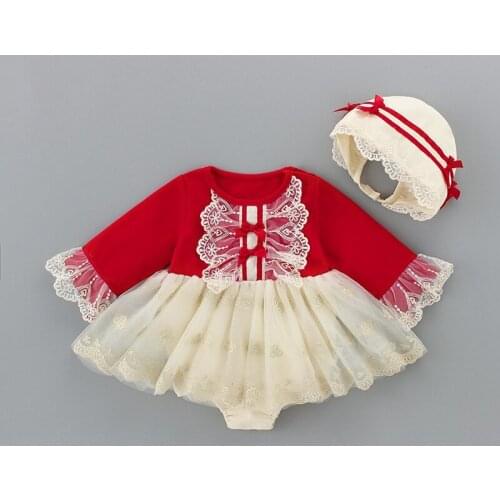 Baby Girl Autumn Spring Clothes First Baptism Birthday Tutu Lace Princess Girl Newborn 0-24 Months Long Sleeve Bodysuit+Cap Girl