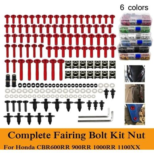Fit For Honda CBR600RR CBR900RR CBR1000RR CBR1100XX CNC Alloy Complete Fairing Bolts Kit Nut Bodywork Screws Clip
